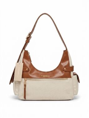 Fiorelli Tan & Cream Shoulder Bag with Front Zip Pocket
